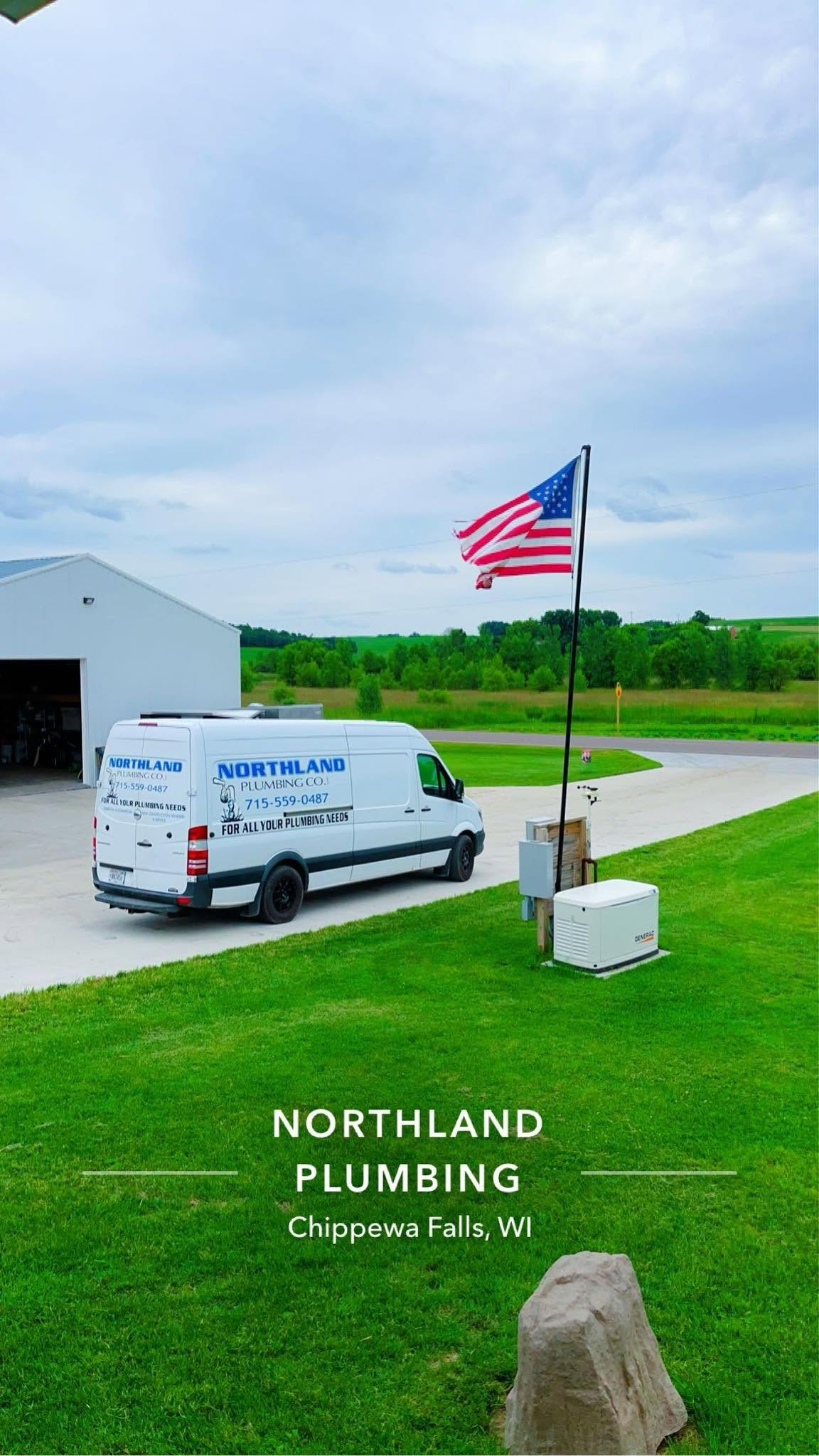 Actual Northland Plumbing van and American flag